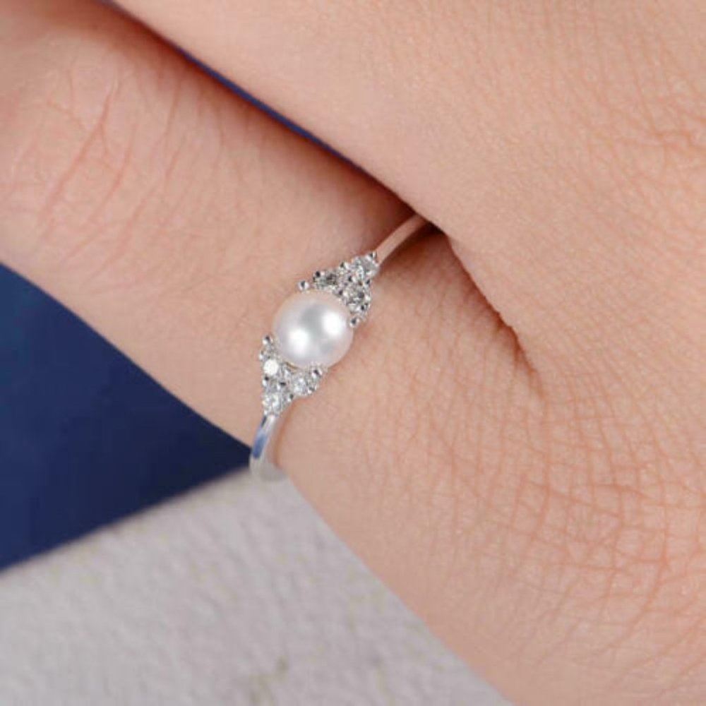 New Pearl with CZ 925 Sterling Silver Ring - Picture 3 of 5